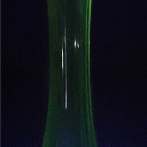 Vintage  Uranium Green Glowy Glass Swung Bud Vase Fluted Lip 8” Vaseline